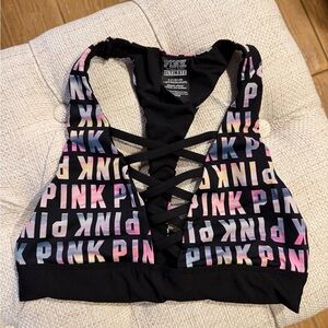 PINK Victoria's Secret Black and Multicolor Sports Bra